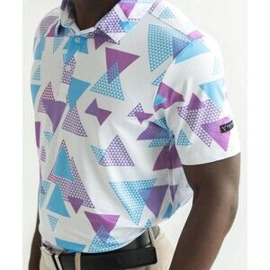Yatta Golf Polo Shirt Men’s 3XL Geometric Frosty Blue Purple Performance NWT